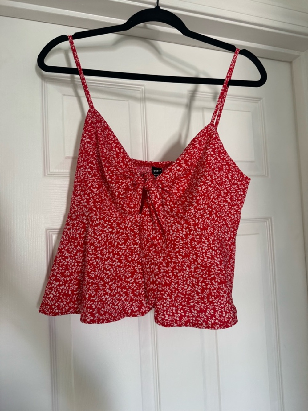 SHEIN Red Floral Tie-Front Cami Top